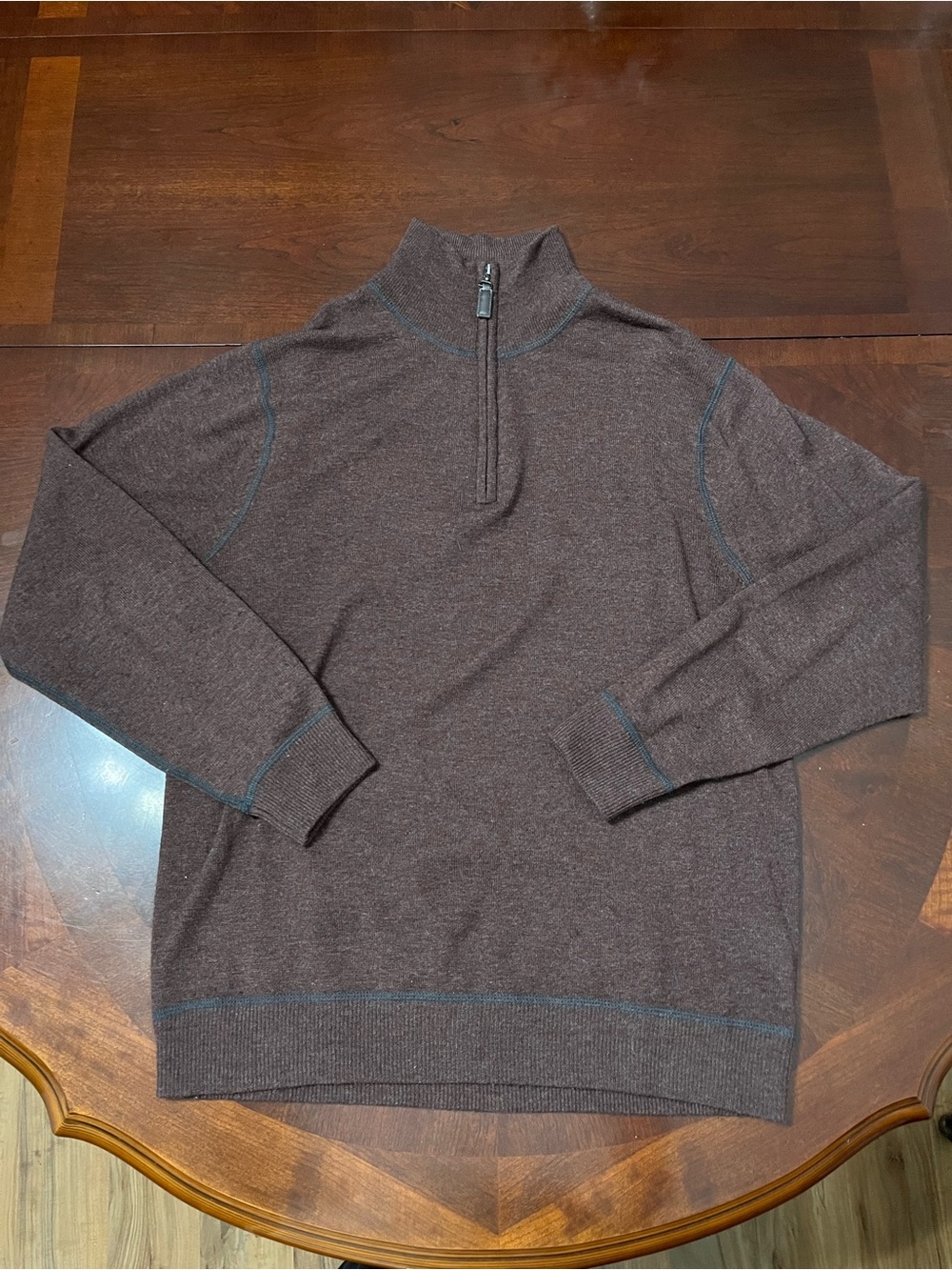 Impermeable Merino Wool Cashmere Blend Chocolate Brown Quarter Zip Pullover